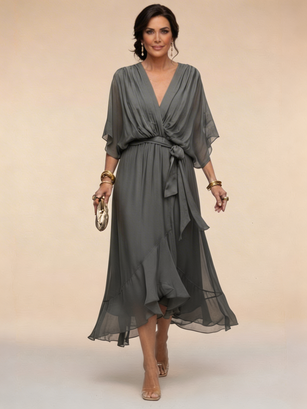 Marta™ | Vestido de chiffon con escote en V