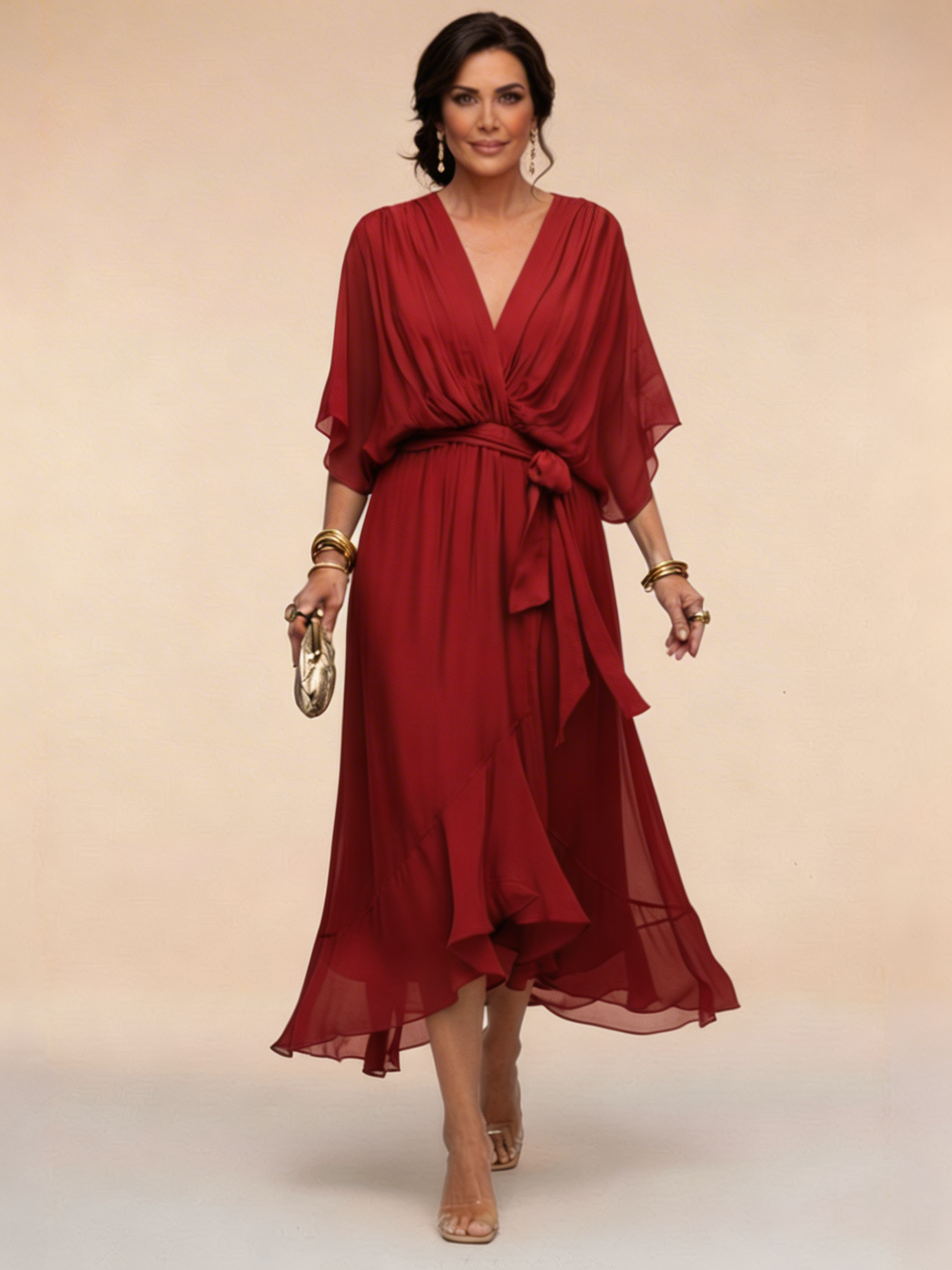 Marta™ | Vestido de chiffon con escote en V