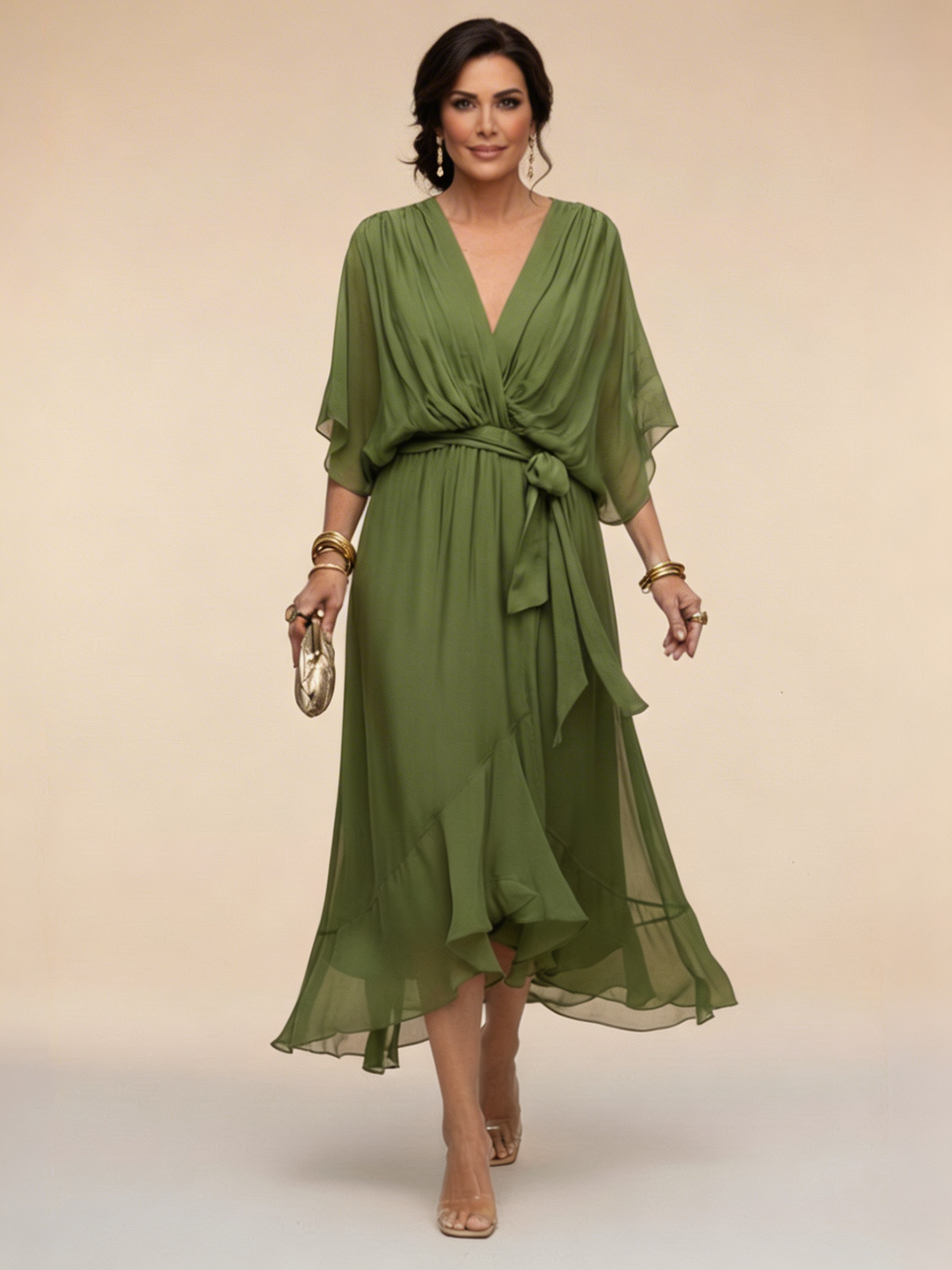 Marta™ | Vestido de chiffon con escote en V