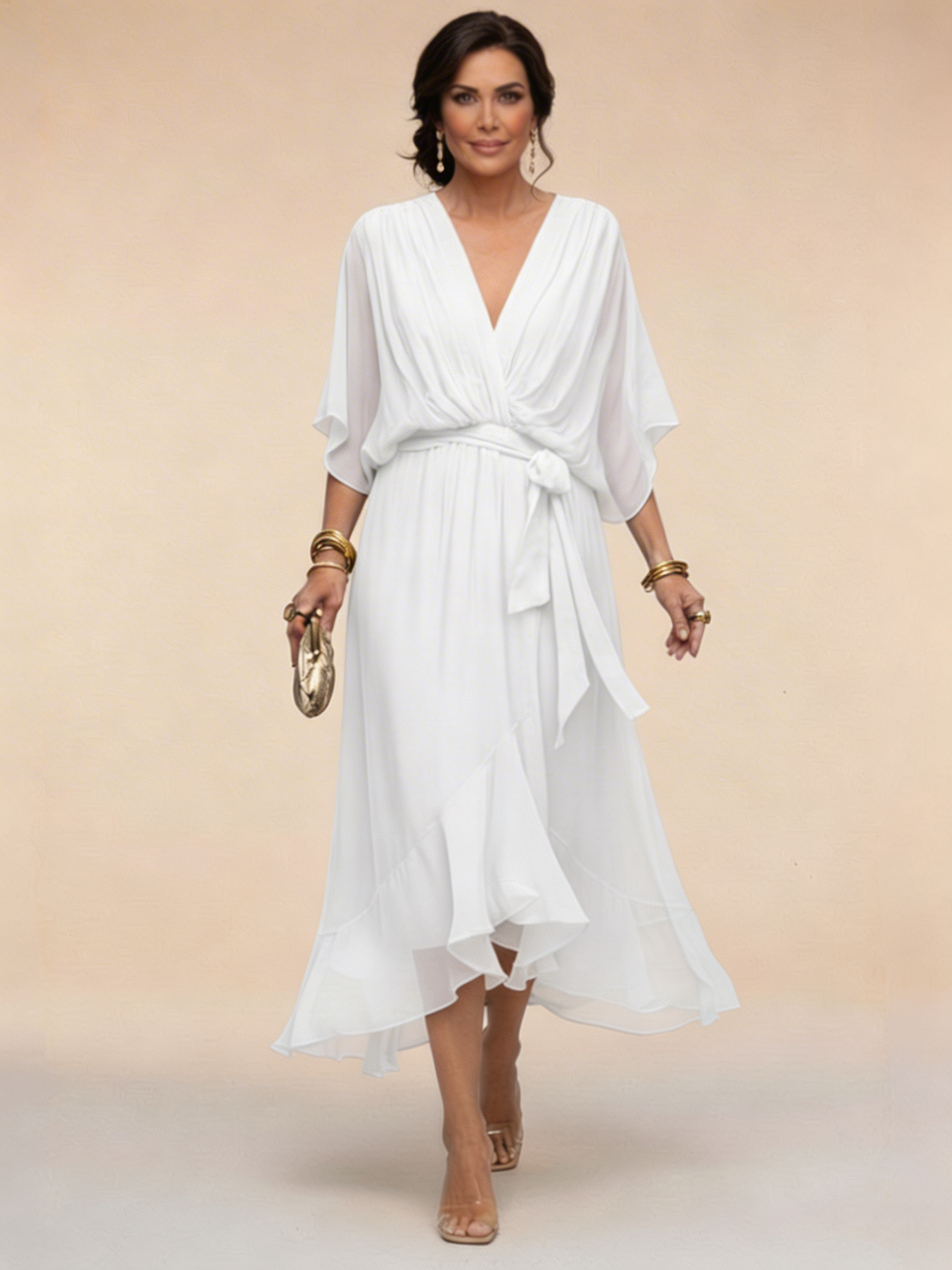 Marta™ | Vestido de chiffon con escote en V