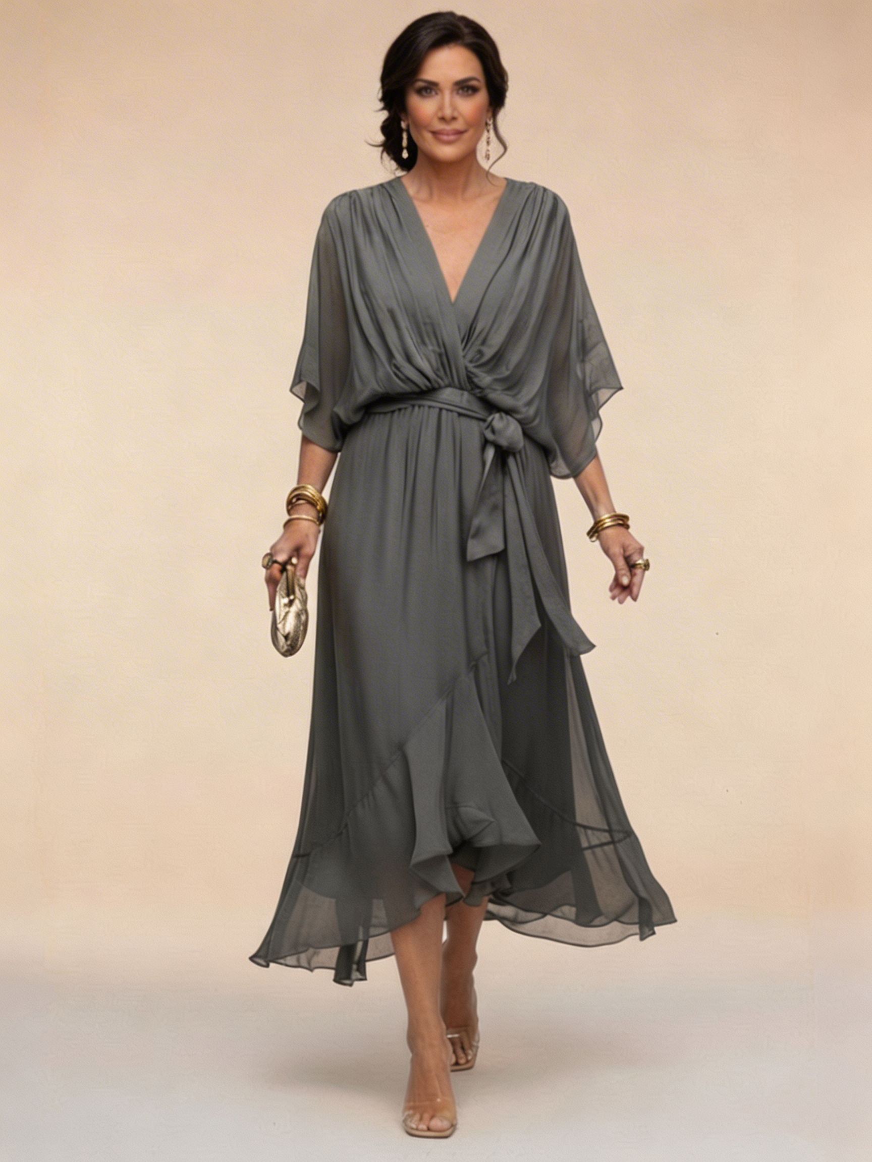 Marta™ | Vestido de chiffon con escote en V