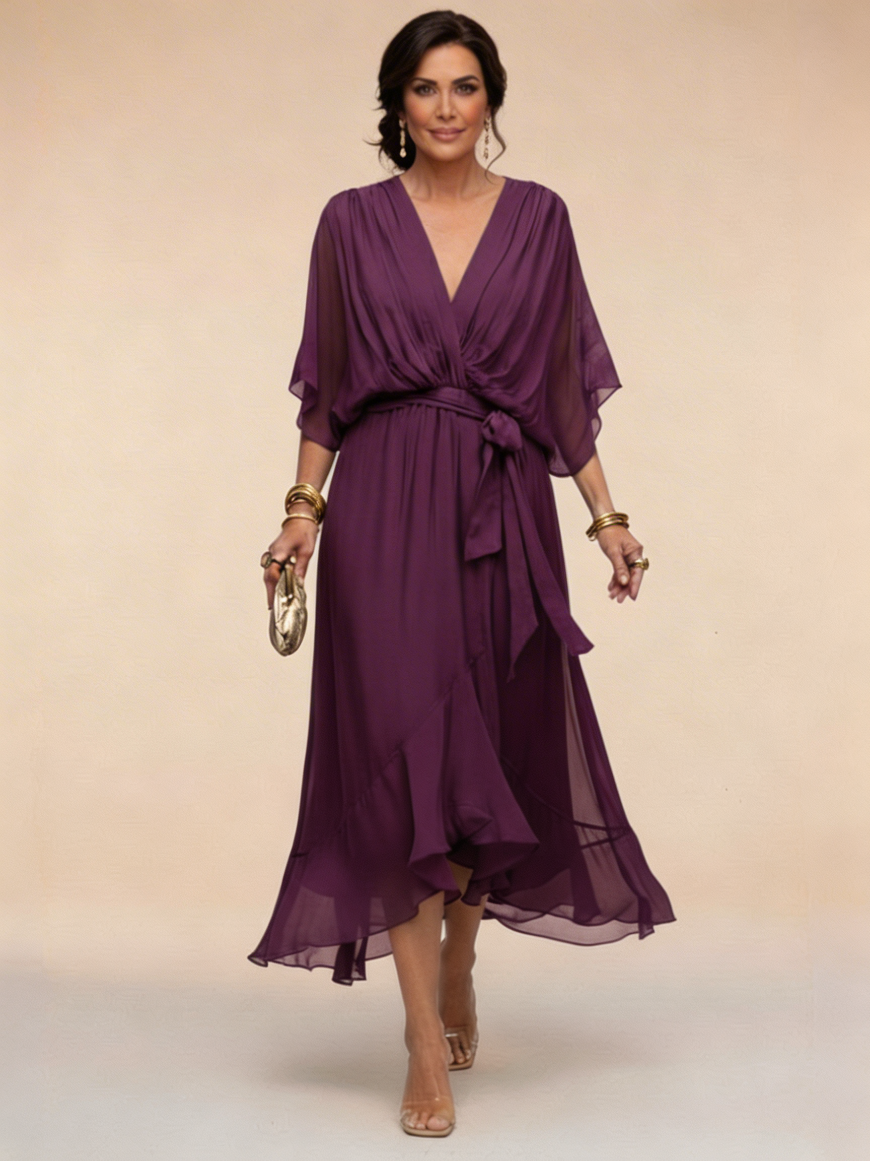 Marta™ | Vestido de chiffon con escote en V