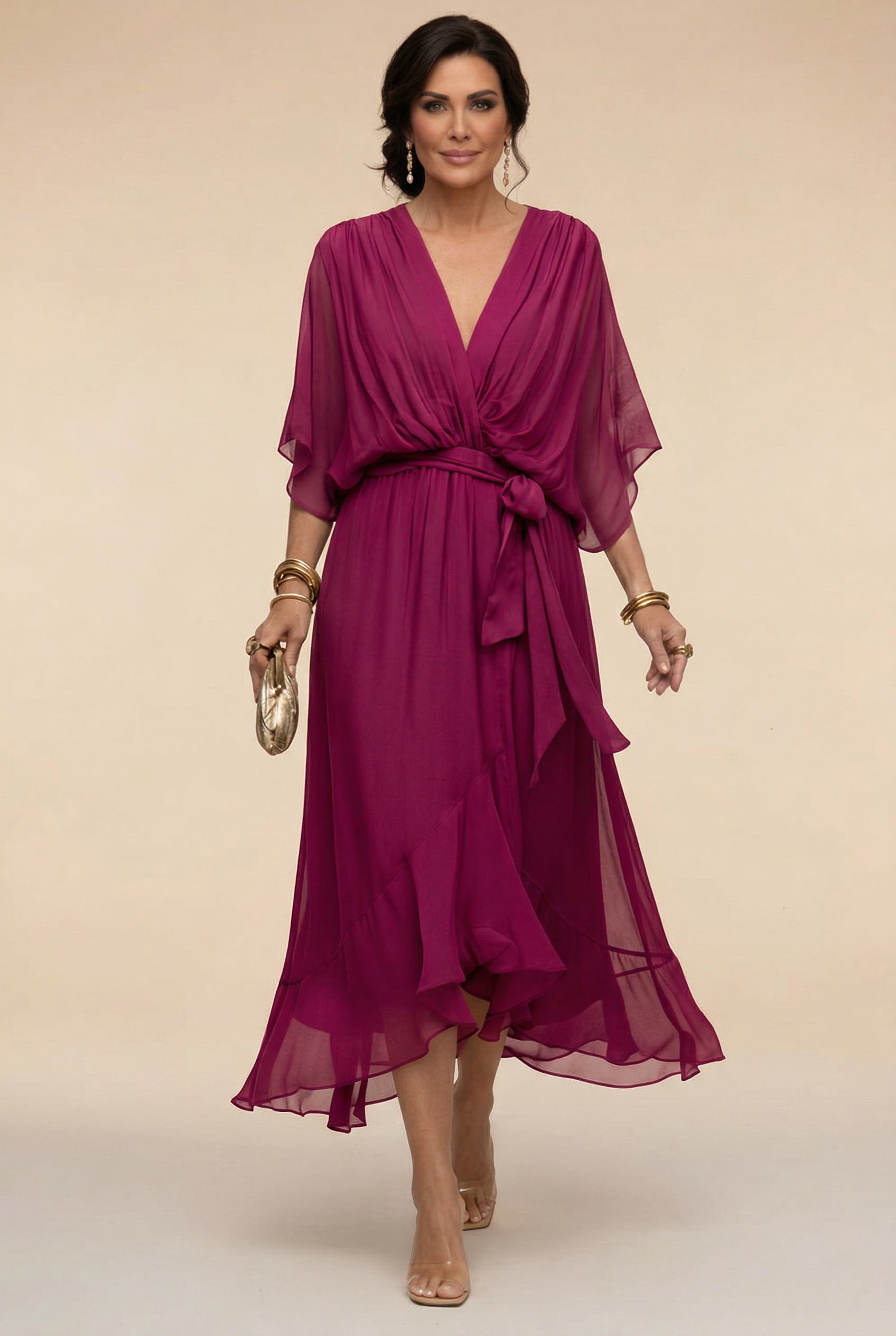 Marta™ | Vestido de chiffon con escote en V